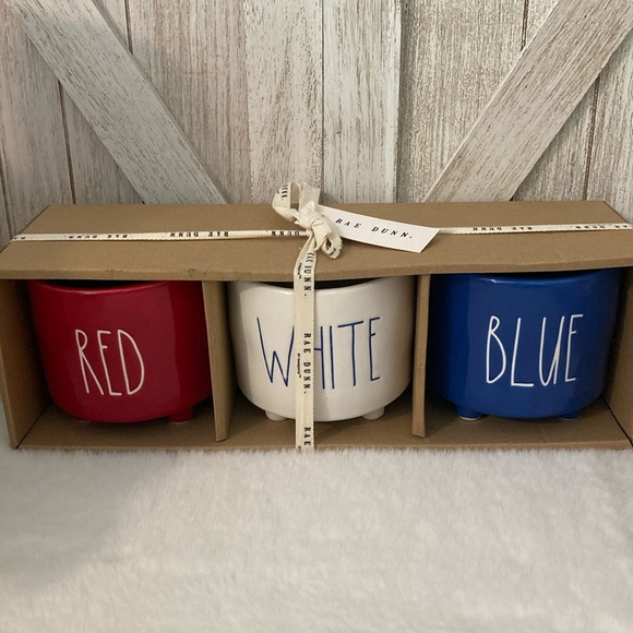 Rae Dunn Red White Blue Mini Planter Set - Picture 1 of 7
